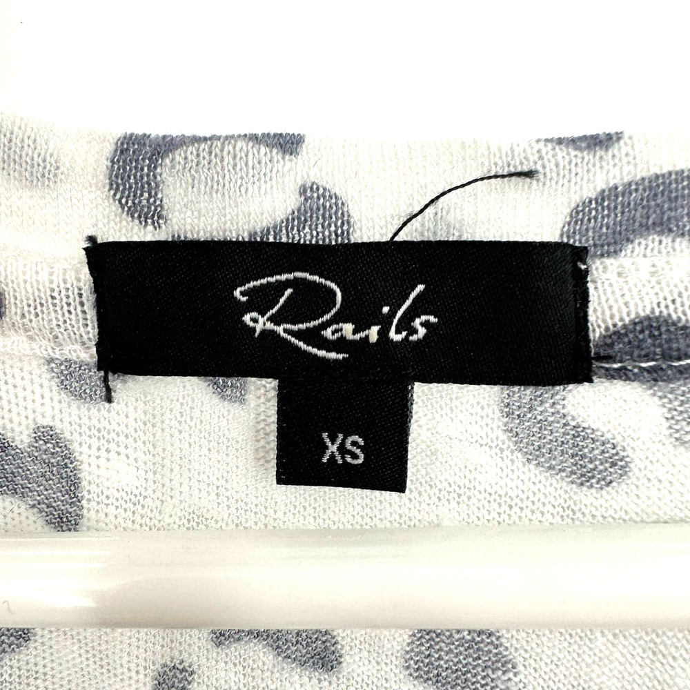 Rails size XS leopard print short sleeve t-shirt top white gray linen blend - Picture 3 of 6